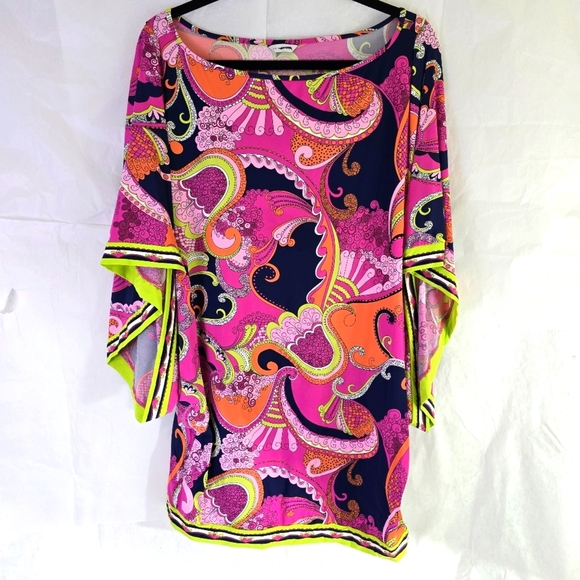 Trina Turk FRENCH RIVIERA Swim Cover Up Tunic Dress Pink Blue L Paisley Pink - Picture 6 of 7